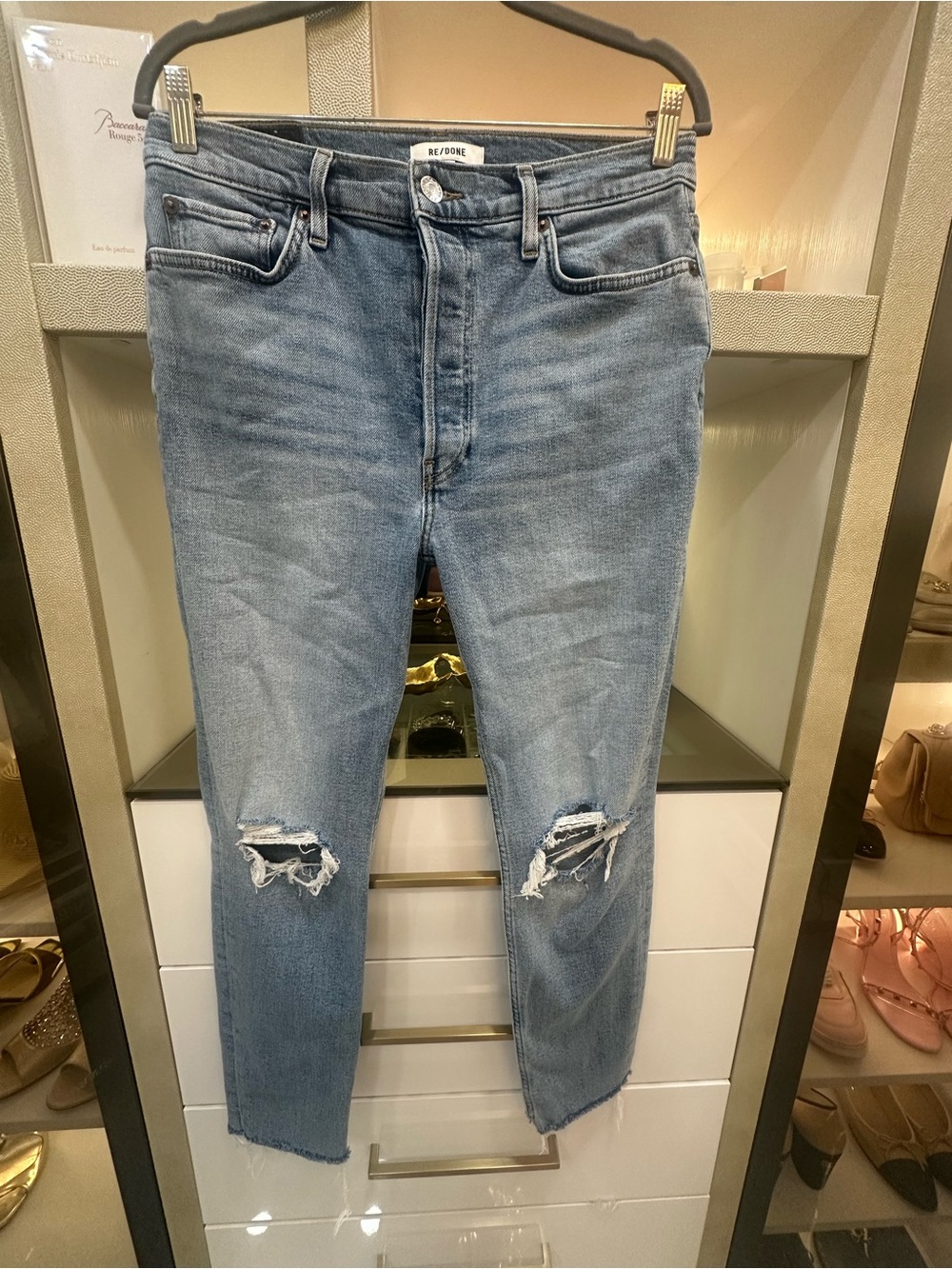 Re/Done Light Wash Slim Straight Distressed Jeans Women’s